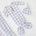 Load image into Gallery viewer, Dusty Blue Gingham Newborn Baby Knot Gown & Hat