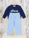 Load image into Gallery viewer, Little Conductor Gingham Train Outfit