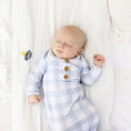 Load image into Gallery viewer, Dusty Blue Gingham Newborn Baby Knot Gown & Hat