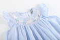 Load image into Gallery viewer, Blue Seersucker Easter Bunny Smocked Dress