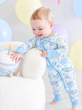 Load image into Gallery viewer, Convertible Zipper Romper Birthday Bash Blue
