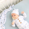 Load image into Gallery viewer, Dusty Blue Gingham Newborn Baby Knot Gown & Hat