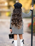 Load image into Gallery viewer, Elegant Houndstooth Gold Trim Button Knit Dress