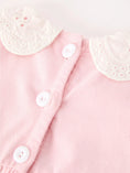 Load image into Gallery viewer, Pink Smocked Girl Bubble Romper Peter Pan Collar Floral Detail