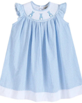 Load image into Gallery viewer, Blue Gingham Easter Bunny Smocked Bishop Dress
