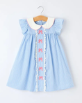 Load image into Gallery viewer, Blue Stripe Petal Peter Pan Collar Bow Dress