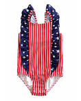 Load image into Gallery viewer, Stars & Stripes Double Ruffle Bow Back Swimsuit