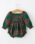 Load image into Gallery viewer, Christmas Plaid Smocked Bubble Romper