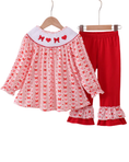 Load image into Gallery viewer, Heart & Bow Smocked Ruffle Pants Set