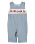 Load image into Gallery viewer, Pinstripe Turkey Smocked Overalls