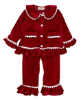 Load image into Gallery viewer, Ruby Velvet Ruffle Pajamas