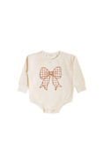 Load image into Gallery viewer, Gingham Bow Patch Long Sleeve Romper