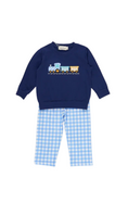 Load image into Gallery viewer, Little Conductor Gingham Train Outfit