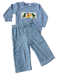 Load image into Gallery viewer, Blue Dino Gingham Pant Set