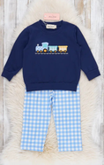 Load image into Gallery viewer, Little Conductor Gingham Train Outfit