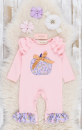 Load image into Gallery viewer, Pink & Lilac Pumpkin Ruffle Romper