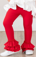 Load image into Gallery viewer, Red Cotton Bell Ruffle Leggings