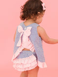Load image into Gallery viewer, Blue Seersucker Ruffle Swing Bloomer Set
