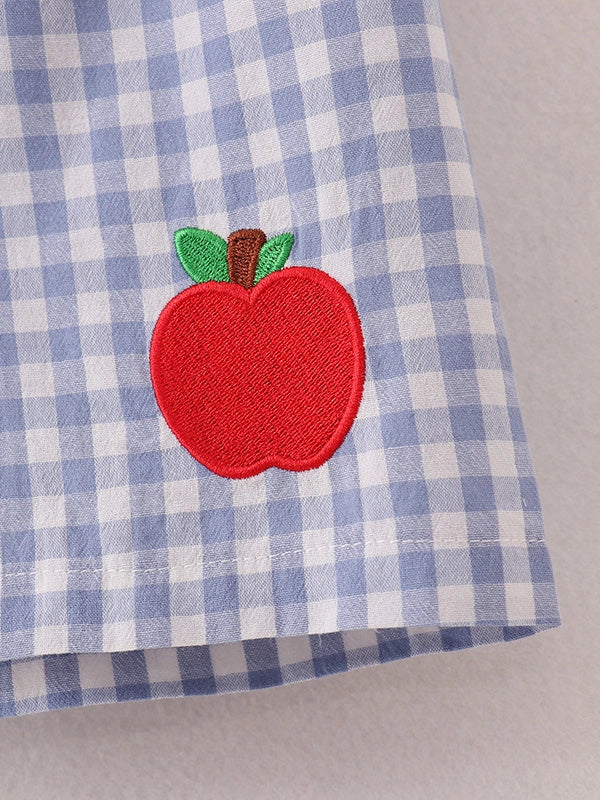 Pencil Apple Applique Plaid Shorts Set