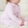 Load image into Gallery viewer, Rosy Gingham Peter Pan Ruffle Zipper Footie
