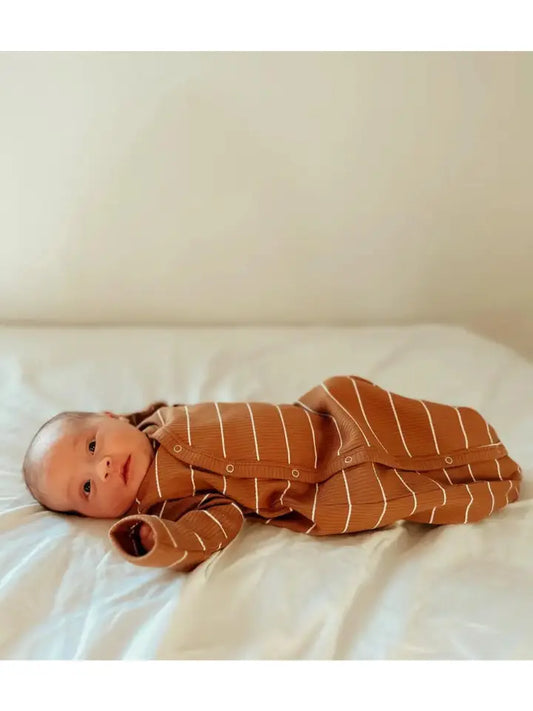Saddle Stripe Organic Ribbed Gown 0-3M