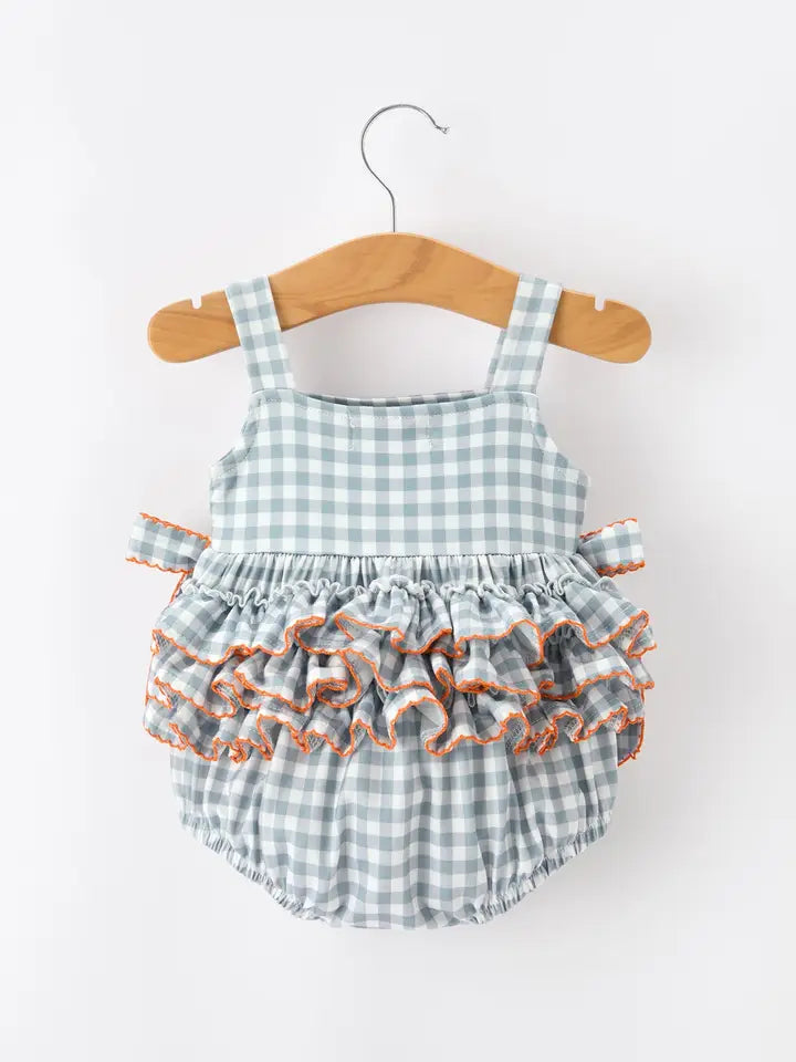 I <3 Mama Plaid Girls Bow Ruffle Romper