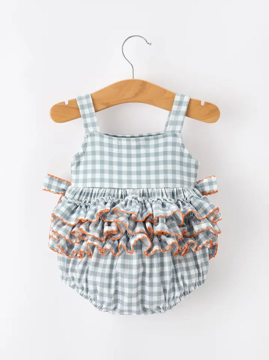 I <3 Mama Plaid Girls Bow Ruffle Romper