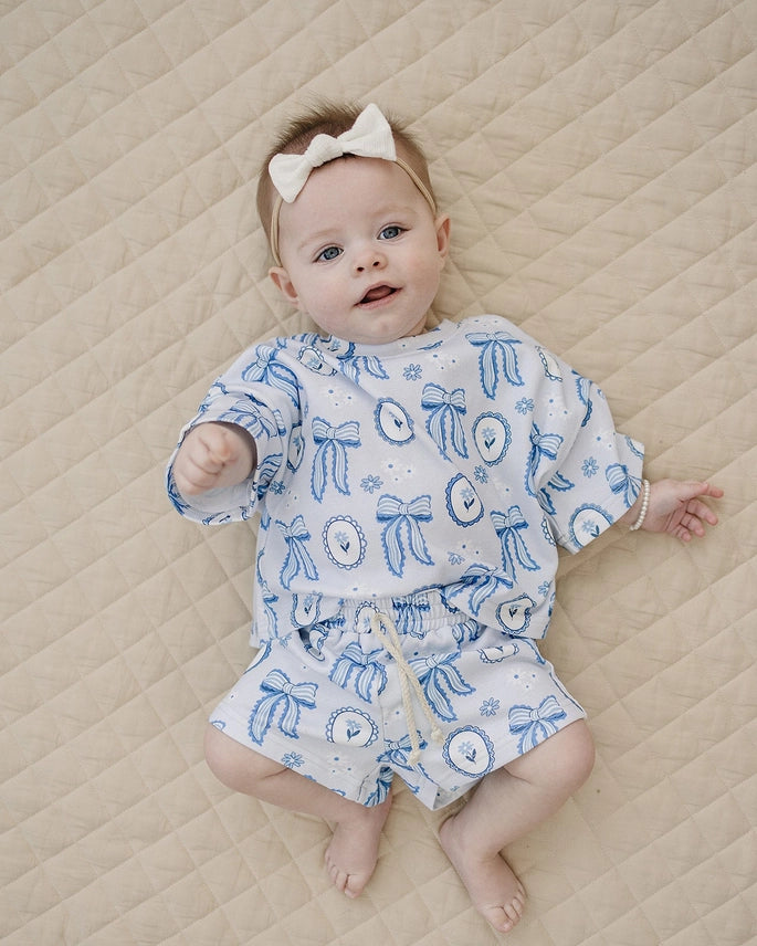 Blue Bow Shorts Set
