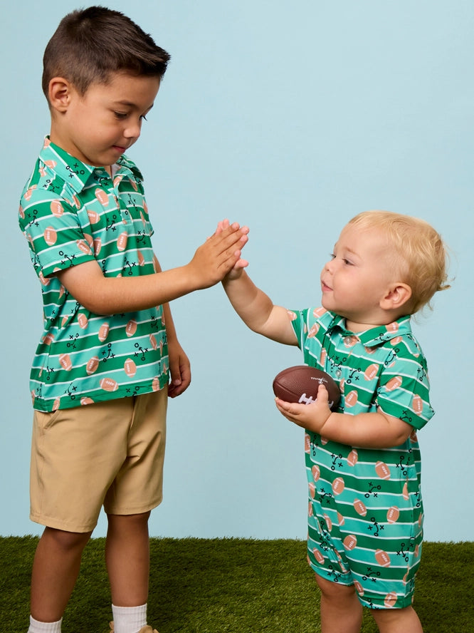 Tackles & Touchdowns Football  Performance Polo Romper