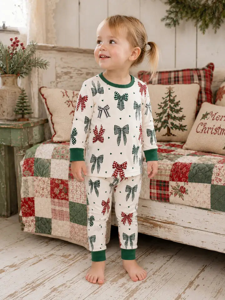 Long Sleeve 2 Piece Country Christmas Bows Set