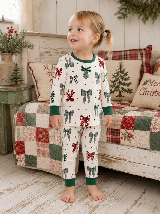 Long Sleeve 2 Piece Country Christmas Bows Set