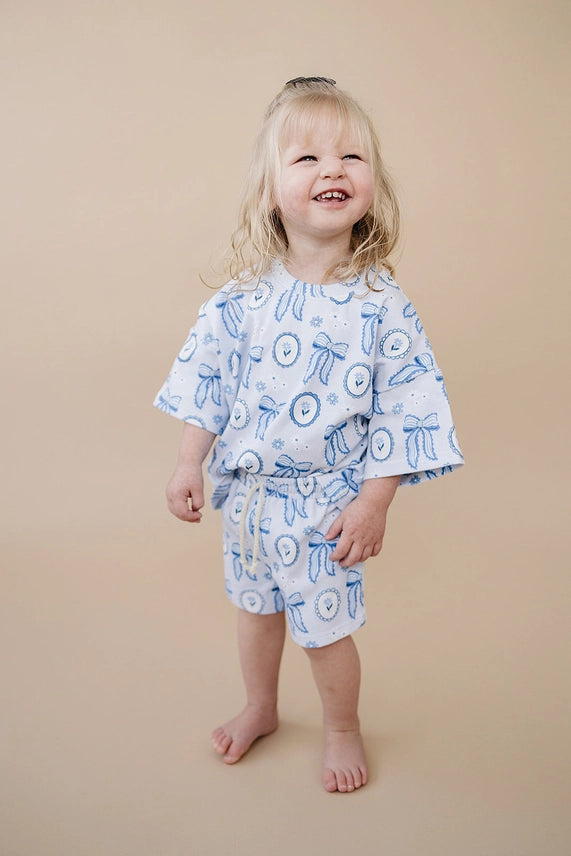 Blue Bow Shorts Set