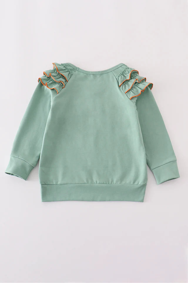 Sage Pumpkin French Knot Ruffle Top