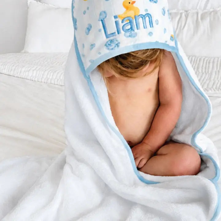 Blue Bubble Duckies Baby Bamboo Hooded Towel