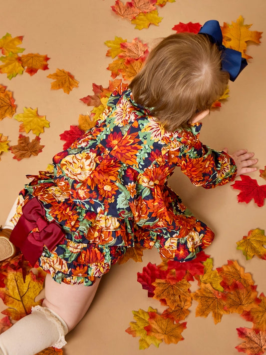 Autumn Blooms Long Sleeve Bow Swing Top & Ruffle Bloomer Set