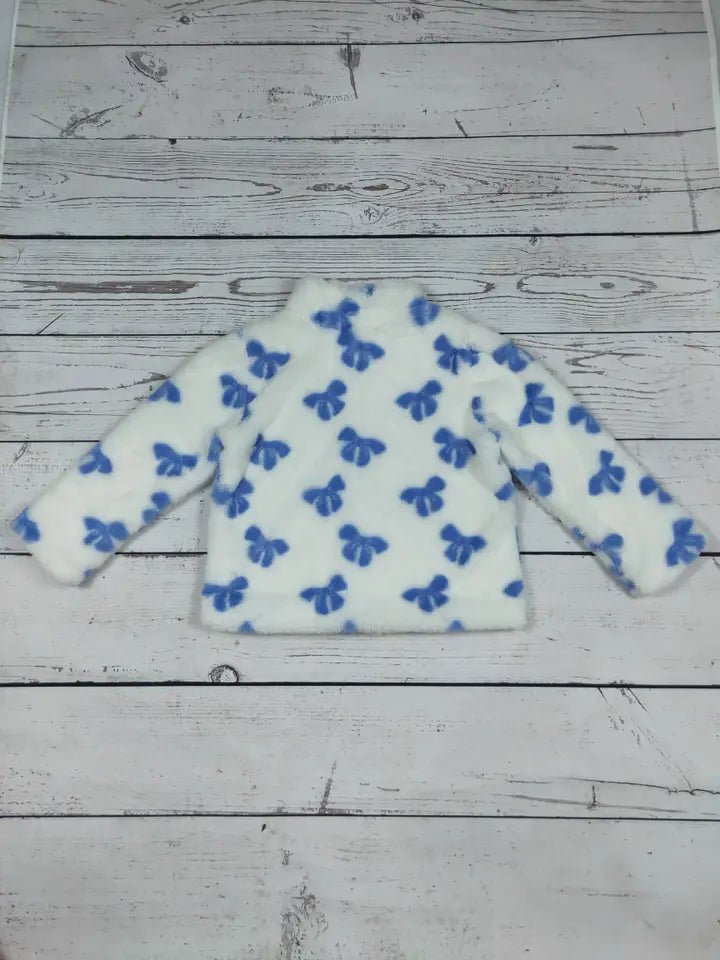 Blue Bow  Printed Girls Jacket