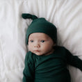 Load image into Gallery viewer, Forest Green Ribbed Knotted Newborn Gown and Hat
