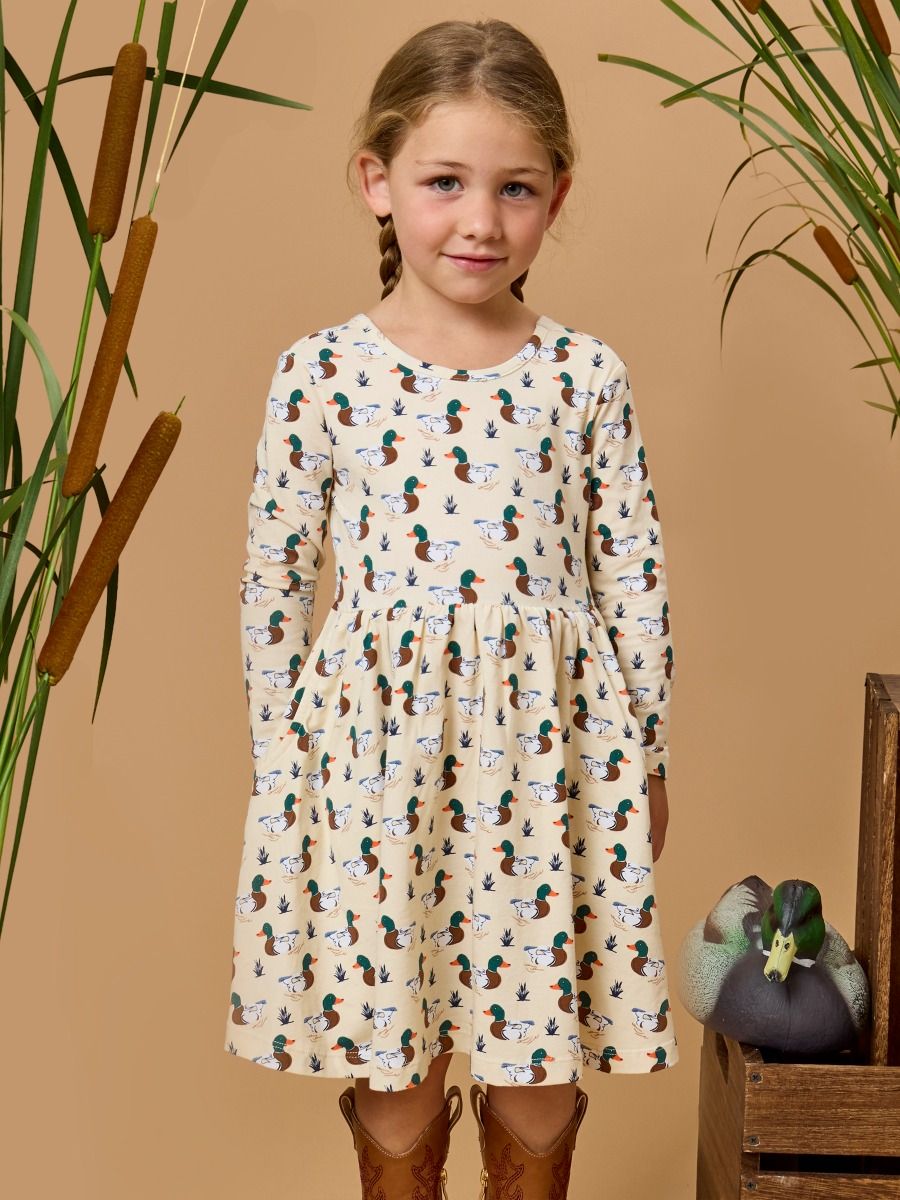 Long Sleeve Twirl Dress- Mallard Marsh