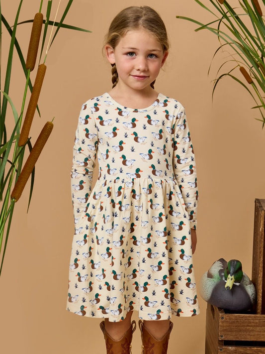 Long Sleeve Twirl Dress- Mallard Marsh