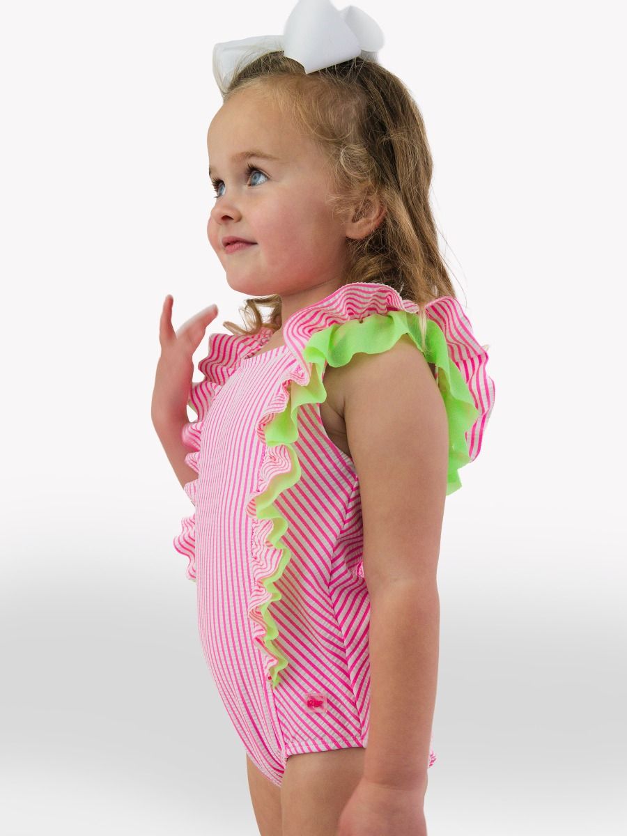 Neon Pink Seersucker One Piece Swimsuit