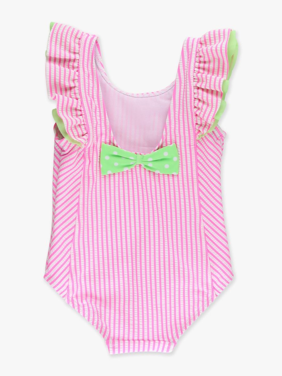 Neon Pink Seersucker One Piece Swimsuit