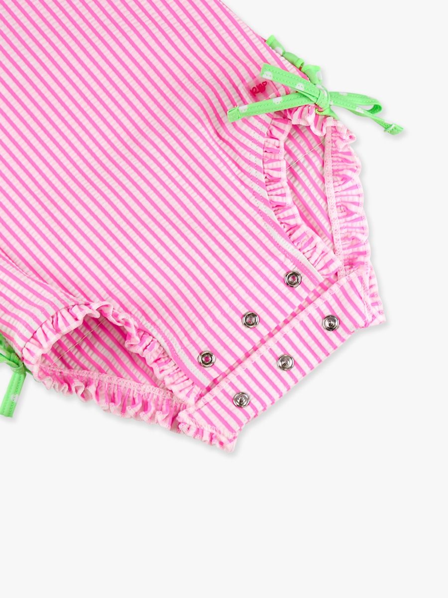 Neon Pink Seersucker One Piece W/ Rash Guard