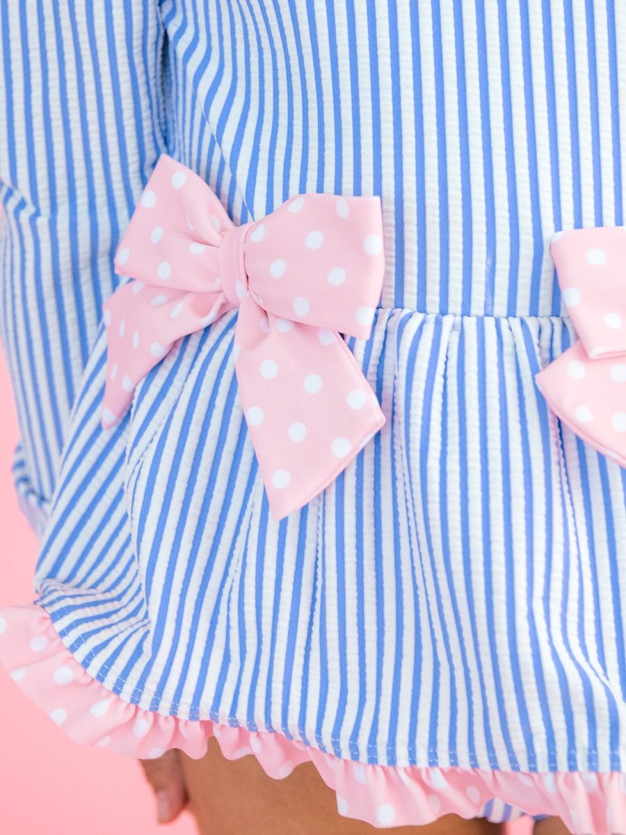 Periwinkle Blue Seersucker One Piece W/ Rash Guard