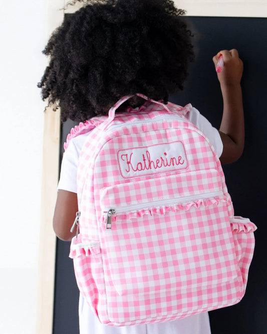 Ruffle Pink Gingham Backpack