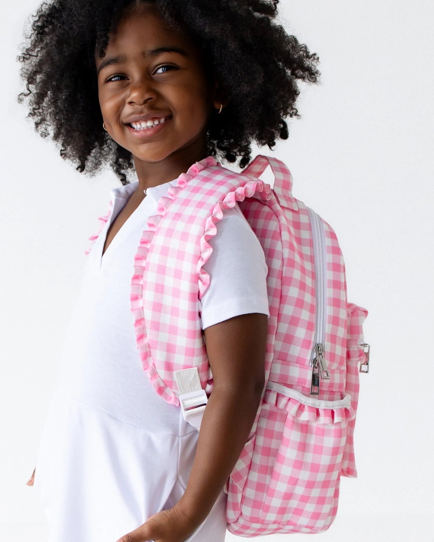 Ruffle Pink Gingham Backpack