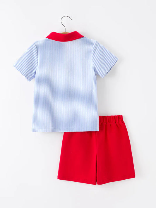 Back To School Apple Polo Shorts Set