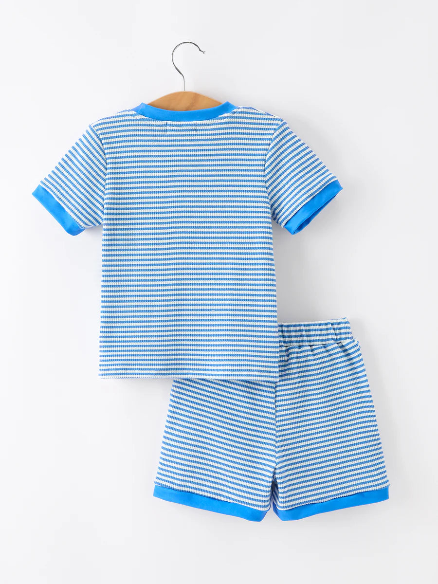 4th Of July Flag Chenille Blue Stripe Shorts Set