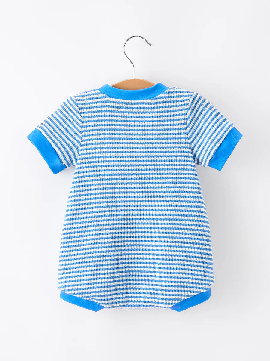 4th Of July Flag Chenille Blue Stripe Romper