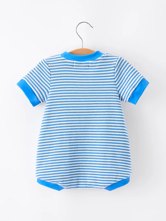 4th Of July Flag Chenille Blue Stripe Romper