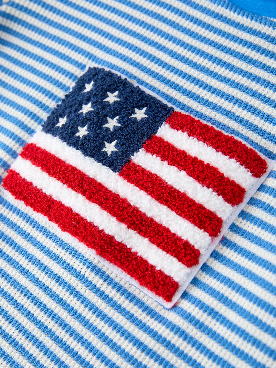 4th Of July Flag Chenille Blue Stripe Shorts Set